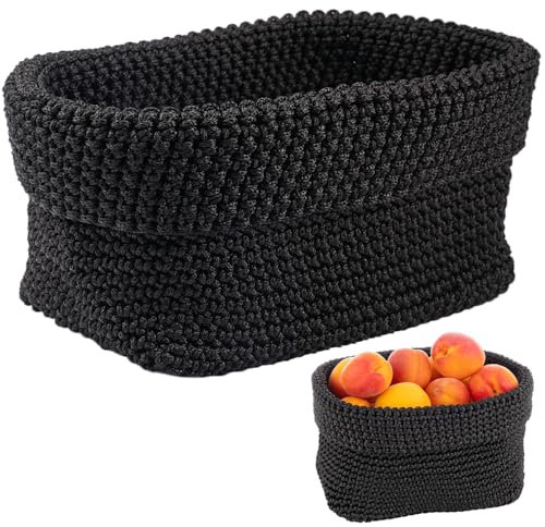 21 x 13 x 15.5cm Cesto Rettangolare in Corda di Cotone Intrecciata,Cestino Portaoggetti in Corda Intrecciata,Cesto Intrecciato Piccolo per Camera da Letto per l'Organizzazione e la Decorazione(Nero)