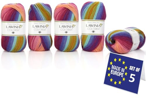 LAWINIA COLORISH Premium Laine Multicolore Dégradé, Pelotes de Laine Super Douce Pour Bébé 5x100g-350m Laine à Tricoter, Pelote de Laine Multicolore, Certifié OEKO-TEX Hypoallergénique Fil Arc En Ciel