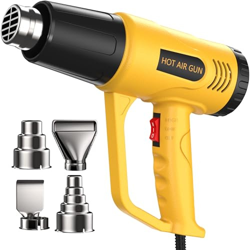 Pistola de Aire Caliente JFtools 1600W, Pistola de Calor Control de 2 Velocidades de Temperatura (50-450℃/50-650℃),Protección Contra Sobrecarga,Incluye 4 Accesorios,para Decapar, Soldar y Encoger