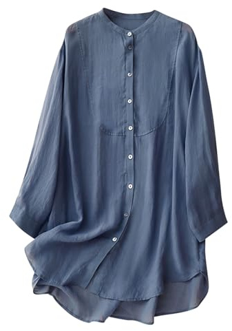 Tops for Women UK Long Sleeve Longline Shirts Plus Size Solid Casual Tunic Tops Crew Neck Oversized Swing Top Long Length Blouse Plain Button Down Shirts Ladies Trendy Blouses Blue