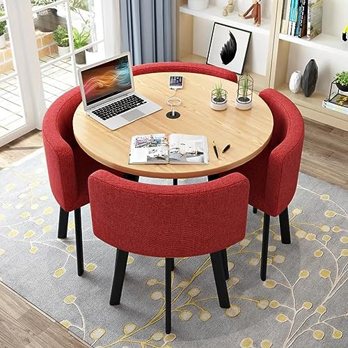 Red Round Dining Table Set with 4 Chairs - Stylish Dining Room Furniture for Kitchen Lounge or Living Room (31.5/80cm) - Perfect for Small Spaces and Modern Interiors