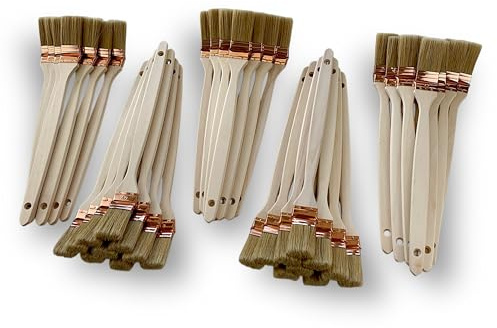 Juego de 50 pinceles de radiador planos de cabeza acodada | Ancho 40 mm | Seda blanca | Virola de cobre | Mango de madera | Ideal para ángulos, persianas, esquinas, tubos y bordes | Kibros 340P_40x50