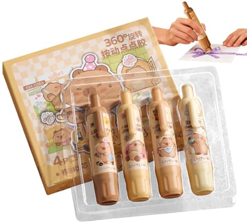 Générique Lot De 4 Stylos À Ruban Adhésif Double Face Capybara, Stylos À Colle Double Face Rétractables Pour Les Travaux Manuels, Ruban Correcteur En Papier Blanc Capybara De Dessin Animé, Rouleau