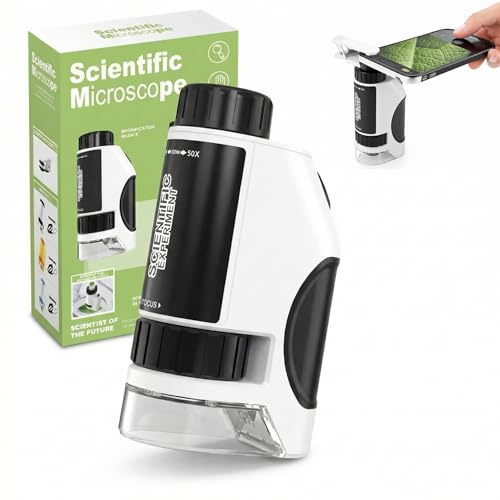 BAYON 50X-300X Microscopio para Niños Portátil, Microscopio Infantil con Lentes Ópticas HD y Luz LED Integrada, Juguete Educativo y Científico para Niños Pequeños, Uso Fácil y Seguro