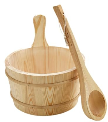Gcljlmy Secchio da sauna da 4 litri e mestolo in legno, strumento SPA per bagno di vapore, secchio doccia stabile, accessorio da bagno portatile per la sauna di casa, bagno SPA