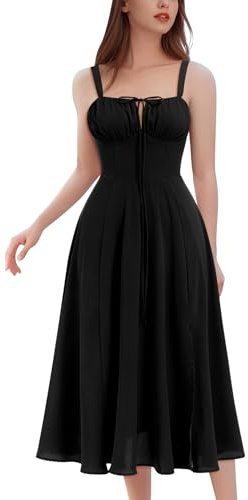 IWEMEK Robe Corset Femme d'été, Robe Longue Boho Chic à Bretelles Réglables - Imprimé Fleuri, Dos Nu, Taille Cintrée, Manche-Épaulette, Longueur Mi-Mollet pour Vacances, Plage, Mariage