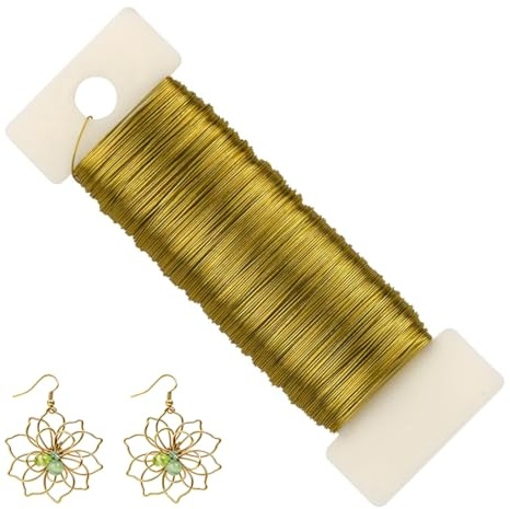 AVUELOI Fil métallique, Rouleaux de fil de bricolage fin pour le bricolage, 0,30 mm de diamètre, 50 m de long, Fil à bijoux en fer chromé, Laqué coloré, pour bricoler des bijoux, Doré