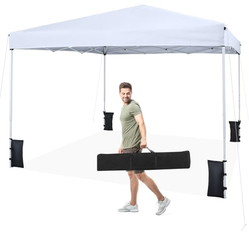 COSTWAY Carpa Plegable 3 x 3 m, Pop up, cenador para Jardin Impermeable, Bolsa de Transporte, Protección Solar, Acero, Pabellón Gazebo pergolas Portátil Camping Fiesta Playa Patio Terraza (Blanco)