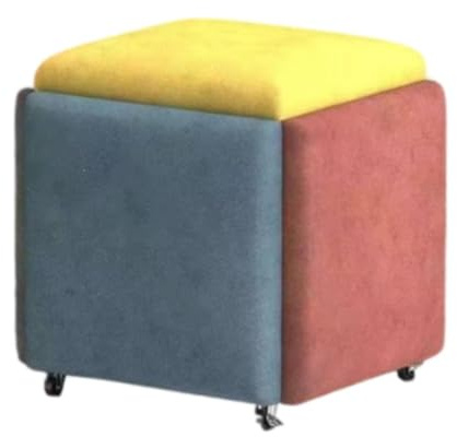 F Fityle Folding Seat Cube Stool Ottoman Storage Padded Seat Bench With Wheel Base Textured Upholstery Patchwork Frame Cloth Sponge suitable for living room bedroom lounge office