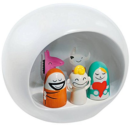 Alessi AMGI10 Design Krippenset mit Nachbildung der Höhle und handdekorierte Porzellanfiguren, Weiß, 5-teilig