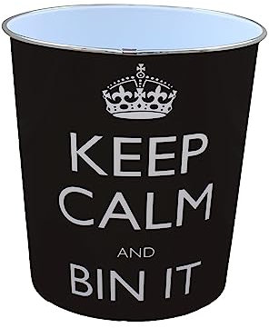 JVL Keep calm and bin it black waste paper bin 25x26.5cm 100% polypropylene