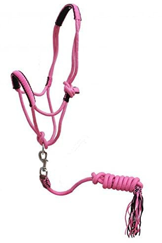 Showman Pony Braided Nylon Cowboy Knot Rope Halter w/Lead (Pink)
