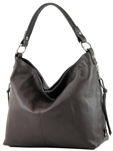 modamoda de T160 Damen Leder Schultertasche Henkeltasche Large handmade in Italy, Farbe:Dark Chocolate
