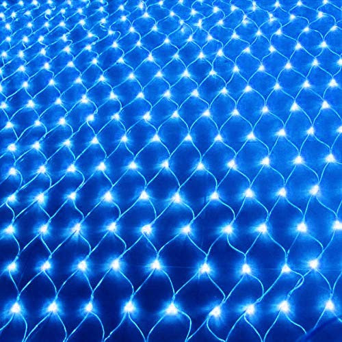 HULX Filet Lumineux Exterieur, 1.1mx1.1m 100LED Guirlande Lumineuse Solaire Chaîne Légère de Fée de Maille de Clôture de Balcon de Lumière Nette de Patio D'arrière-cour Imperméable (Bleu)