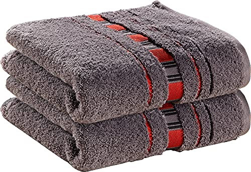Erwin Müller Handtuch-Set 2er-Pack Achern grau/rot Größe 50x100 cm - #500g/m² - schnell trocknend, extra saugstark, beidseitige Schlaufen