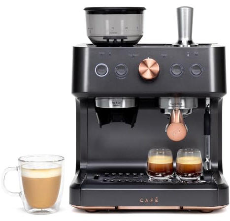 Café Bellissimo Semi Automatic Espresso Machine + Milk Frother | WiFi Connected| Built-In Bean Grinder, 15-Bar Pump & 95-Ounce Water Reservoir | Matte Black, C7CESAS3RD3