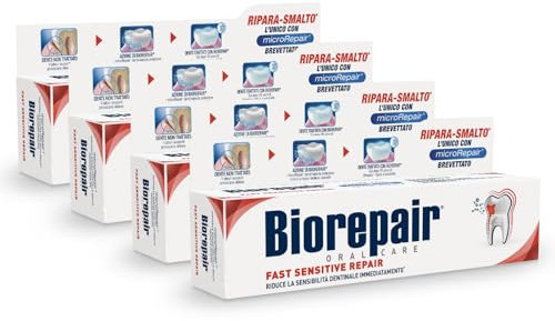 Biorepair, Dentifricio Fast Sensitive Repair, 4 Confezioni da 60 ml, Riduce la Sensibilità Dentale e Dà Sollievo dal Dolore dei Denti Sensibili in 30 Secondi, Protegge e Ripara lo Smalto, Senza Fluoro