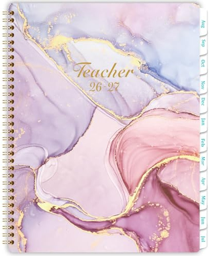 Teacher Planner 2026-2027 - Weekly and Monthly Teacher Lesson Planner 2026-2027, Aug 2026 -Jul 2027, 21×28 cm, Wirebound - Pastel Purple and Pink