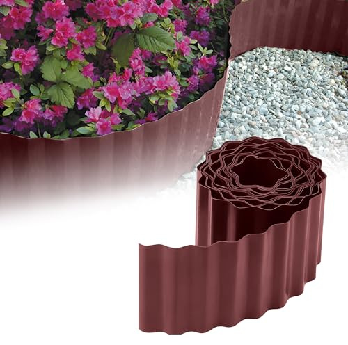 GARDENIX Bordi per aiuole ondulati Bordi per aiuole Bordi per prato Bordi per aiuole in plastica Lunghezza 9 m, Altezza 25 cm, Marrone