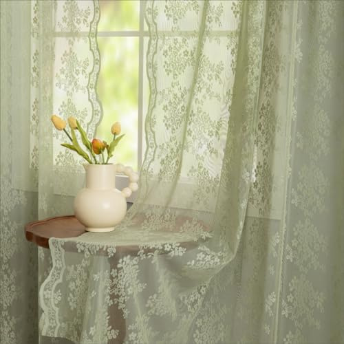 Tende in pizzo verde salvia, lunghezza 160 cm, per camera da letto, 2 pannelli, eleganti tende semitrasparenti ricamate per soggiorno, sala da pranzo, decorazione pasquale, set da 1 paio, 132 x 160 cm