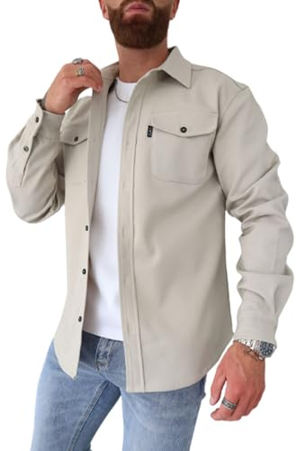 ArknAv Men's Button Down Shirt Jacket Casual Stylish Shirt Jackets Casual Youth Men's Shirt(Beige,M)