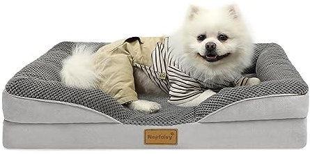 Nepfaivy Dog Bed Medium Waterproof - Orthopedic Dog Bed with Pillow Cushions, 76×55cm Soft Medium Sofa Bed with Removable and Washable Covers, Dark Grey