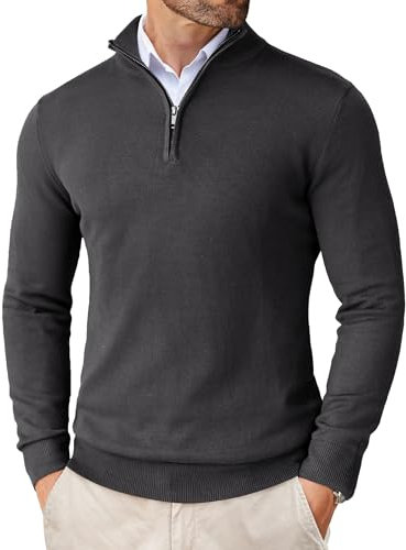 COOFANDY Rollkragenpullover Herren Zip Stehkragen Pullover mit Reissverschluss Troyer Herren Zipper Arbeitspullover Slim Fit Dunkelgrau M