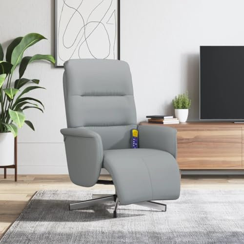Homgoday Massagefåtölj med fotdel, relaxfåtölj, TV-fåtölj, fåtölj med liggfunktion, TV, liggstol, vilstol med justerbart ryggstöd, stoppningsstol, vardagsrum, ljusgrått tyg