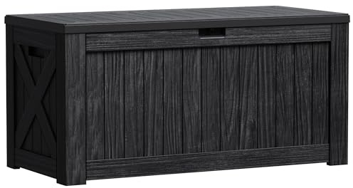 Greesum Outdoor Storage Box 120 Gallon Storage Bin with Lid for Patio Furniture, Garden Tools, Pool Supplies, Lockable, Waterproof and UV Resistant, Black
