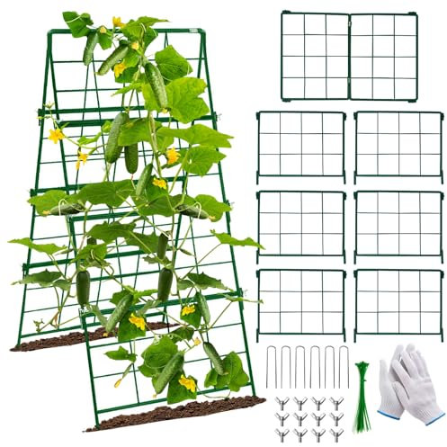 Heavy Duty Cucumber Trellis Thickened for Raised Garden Bed,48x16 Foldable Frame Metal Vegetable Trellis for Climbing Plants Outdoor Plant Support for Grape Tomato Peas, Fruit, Vine,Bean(1 Pack)