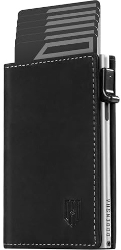 DODENSHA MagSnap Portafoglio da uomo sottile con scomparto per monete, portafogli da uomo per 10 carte di credito, chiusura magnetica, portamonete, protezione RFID (Nero E Argento)