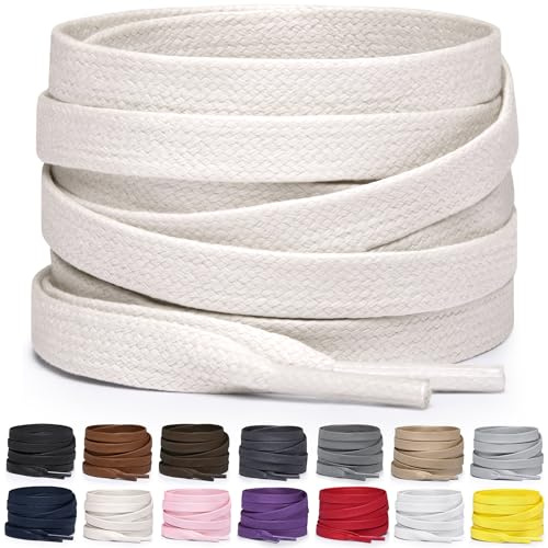 Miscly Lacets Plats en Coton Ciré pour Bottes, Baskets et Chaussures - Disponibles en Plusieurs Longueurs et Couleurs (Blanc Cassé, 114 cm)