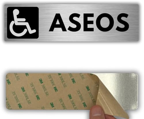 LEIASA | Señal WC Discapacidad - 5x18 cm - Grosor 0.8 mm - Aluminio - Rótulo Baño Accesible - Signo Servicios Discapacitados - Cartel 3M Baños Discapacidad - Baño Adaptado
