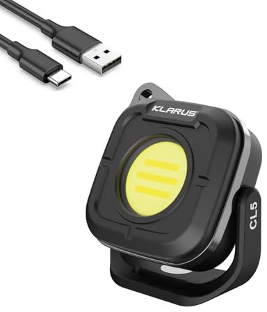 KLARUS CL5 Kleine Leicht Campingleuchte, wiederaufladbare Arbeitsleuchte 1200 mAh, 650 lm Campinglaterne mit 4 Helligkeit, 4 Farbtemperatur, Magnetfuß, Hakenfunktion, IPX5 für Camping, Outdoor