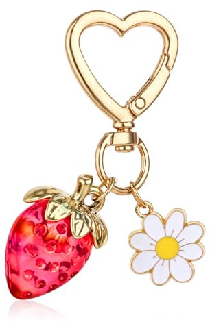Apausvcm Süßer Erdbeer-Schlüsselanhänger,Taschenanhänger Erdbeer,Kawaii-Schlüsselanhänger mit Herz,Blumen Gänseblümchen-Schlüsselanhänger,Erdbeer Anhänger,Dame Schlüsselanhänger für Geldbörse Geschenk