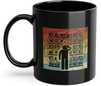 Taza de café retro de TI especialista en tecnología informática | Taza de administración de la informática negra (12130C)