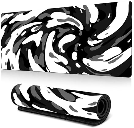 Hearda Tapis de Souris XXL, Tourbillon d'ondulations Abstrait Tapis de Souris Gamer, Tapis Souris avec Bords Cousus, Tapis de Souris en Base Antidérapante, Convient Gaming (Noir,800x300x3mm)