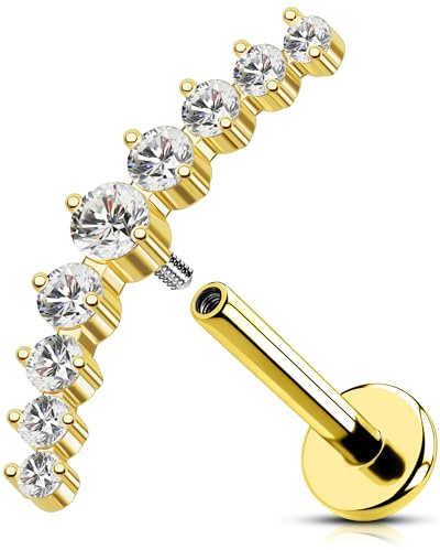 OUFER 16G Or Arc de Forme Conch Piercing Titan G23 Filetage Intérieur Helix Anneaux Flat Cartilage pour Femme Transparente CZ Lip Stud 6/8 mm