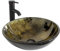 YU YUSING Waschbecken Glas Aufsatzwaschbecken Waschtisch, Rund Hand Waschschale mit Wasserhahn Set, Waschplätze für Badezimmer Küche Gäste WC, Modern Golden, 42x42x14 cm