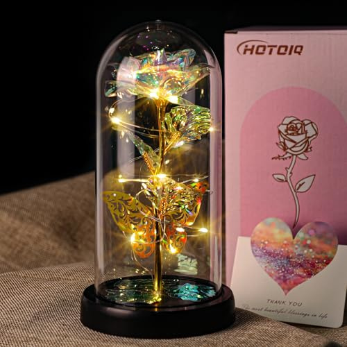 HOTOIQ Regali di fiori per donne, rosa eterna in vetro, regalo di rose bianche infinite per l'amica, compleanno, regalo di compleanno per la madre, regali per la donna per l'anniversario