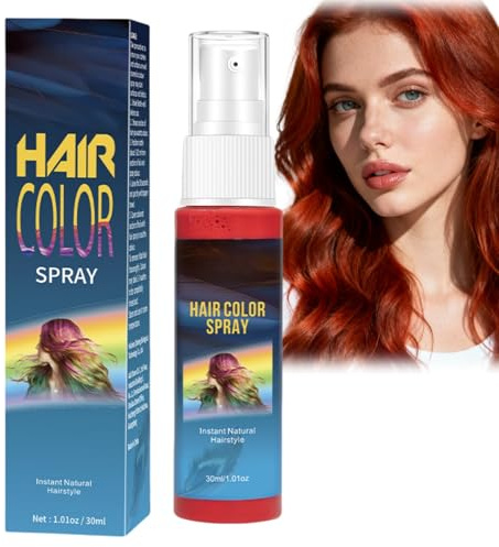 30ml Temporary Hair Colour Spray,Hair Dye Spray,Colour Hairspray for Temporary Hair Dye,Washable One Time Hair S/pray,Instant Styling H/air S/pray C/olour,Coloured Hairspray for Party Cosplay(Red)