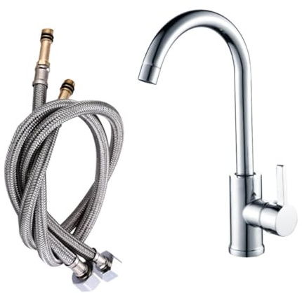 Rubinetto da cucina a bassa pressione con tubo, moderno miscelatore monocomando da cucina per acqua calda e fredda, rubinetto durevole