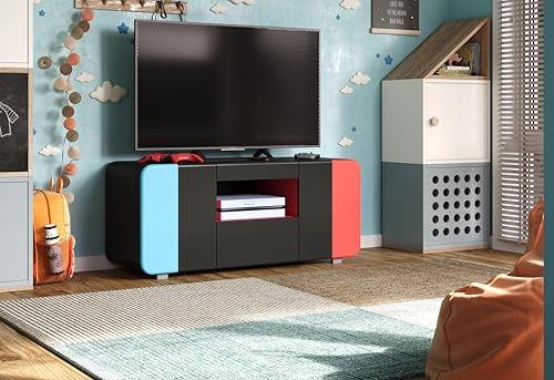 trendteam smart living Level Up TV-Schrank Schwarz/Rot/Blau Gaming-Lowboard passend für z.B. Nintendo Switch (BxHxT) 115 x 49 x 42 cm mit verdeckten Griffmulden und Softclose-Türen