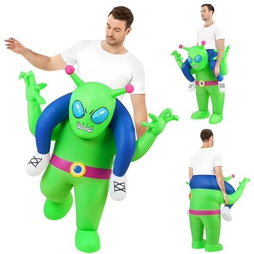 AYBUY Uppblåsbar alien-kostym, grön, uppblåsbar utomjordingsdräkt, för Halloween, karneval, cosplay-outfit, uppblåsningssystem ingår