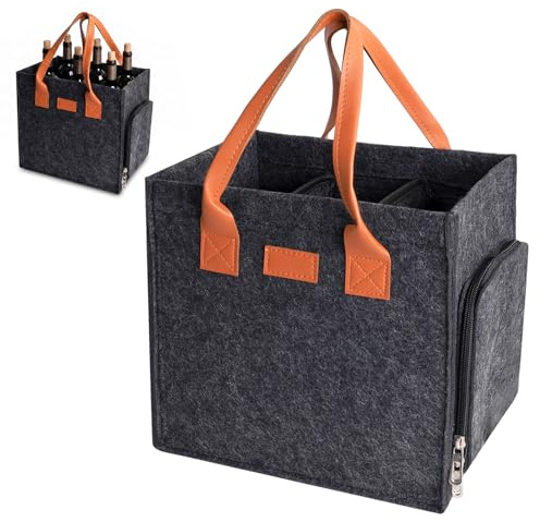 EclipseGuard Bolsa para botellas de 6 botellas de fieltro, soporte para botellas de vino de 1,5 l, para botellas de vino, cerveza y depósito – Cesta plegable para botellas de caravana y compras