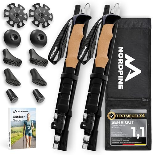 Wanderstöcke faltbar - Carbon & Aluminium für Damen & Herren - Ultraleichte Trekkingstöcke mit Korkgriff & Wolframspitze - Nordic Walking Stöcke mit Gummipuffer (Aluminum 115-135cm)