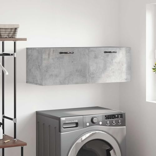 Augerlite Armoire murale en bois gris béton 100 x 36,5 x 35 cm avec espace de rangement, montage mural, armoire multifonction pour maison, bureau, cave, couloir, avec compartiment, porte et étagère