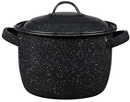 Granite Ware 4-Quart Bean Pot - Porcelain Enamel on Steel, Lightweight & Durable, Ideal for Baked Beans, Stews, Soups - Non-Stick, Chip-Resistant, Even Heat Distribution (Speckled Black)