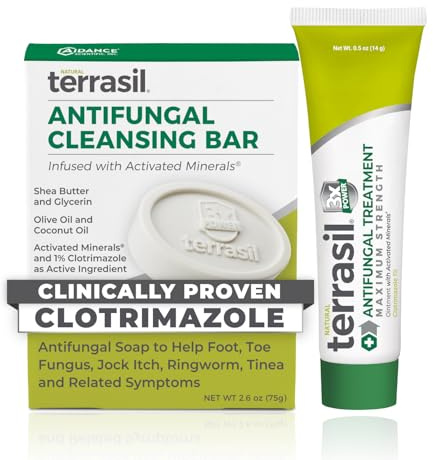 terrasil Antifungal Treatment (2-Product Kit 14g Tube + 75g Soap bar) Antifungal Cream with Clotrimazole and Natural Ingredients, Relief for Ringworm, Jock Itch, Athletes Foot, Fungal Yeast Infection