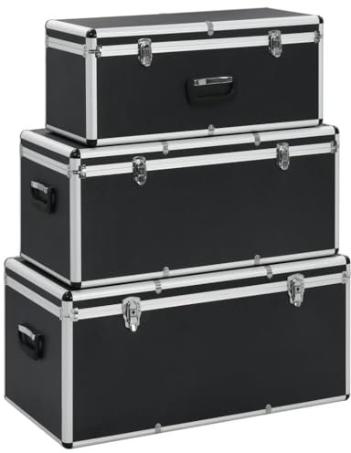 vidaXL 3X Alukoffer Werkzeugkiste Transportbox Sortimentskoffer Alukiste Transportkiste Alubox Werkzeugkoffer Universalkoffer Schwarz Aluminium